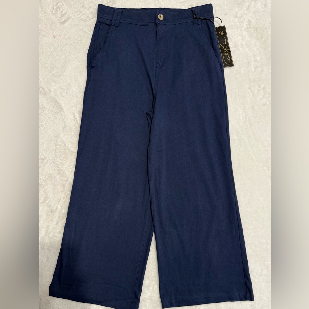 DG2 by Diane Gilman Navy Wide Leg Pants High Rise Stretch Size 12T